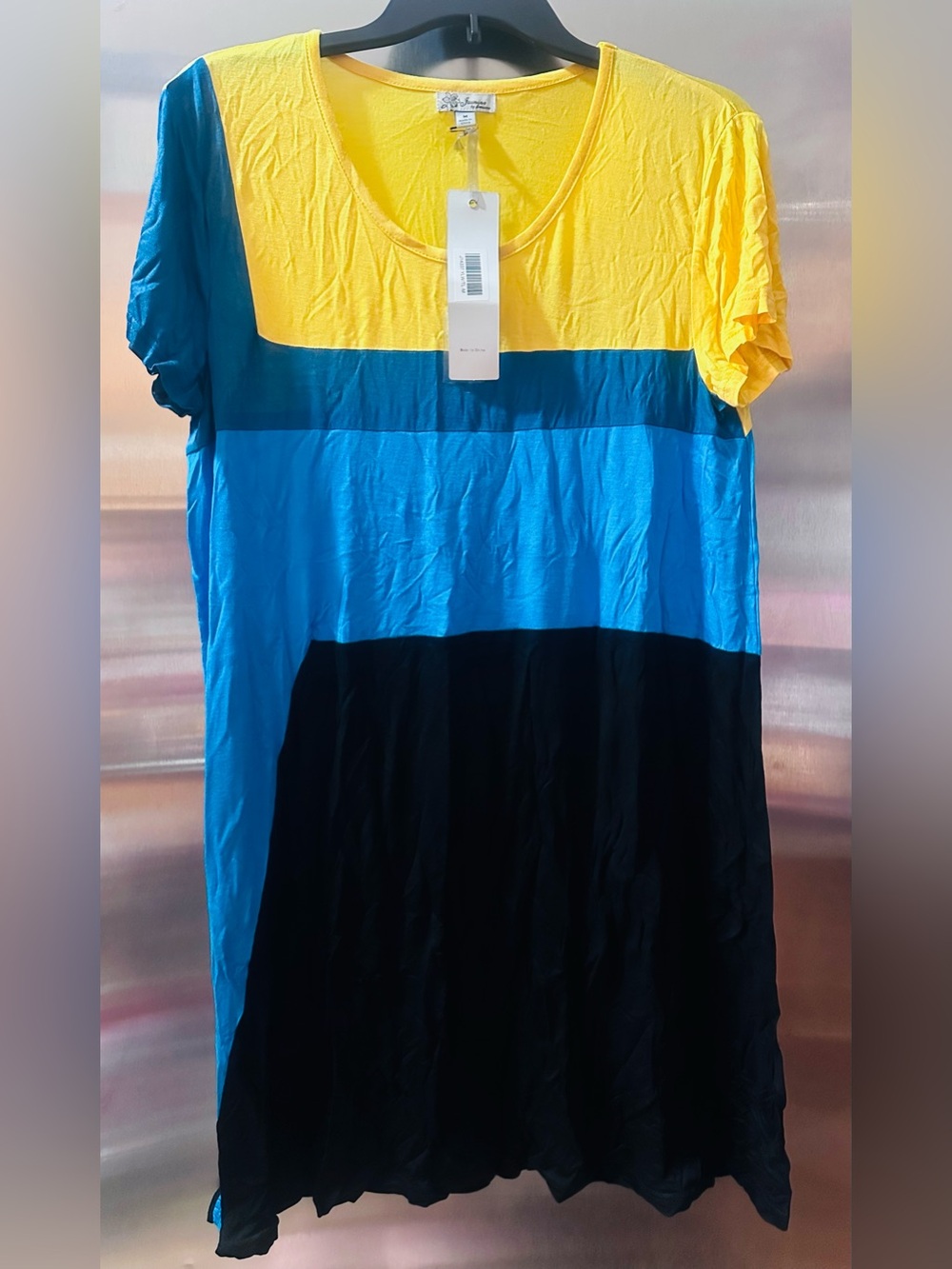 Jasmine✨💛💙🩵🖤 Yellow Teal Blue and Black Colorblock Midi Dress
